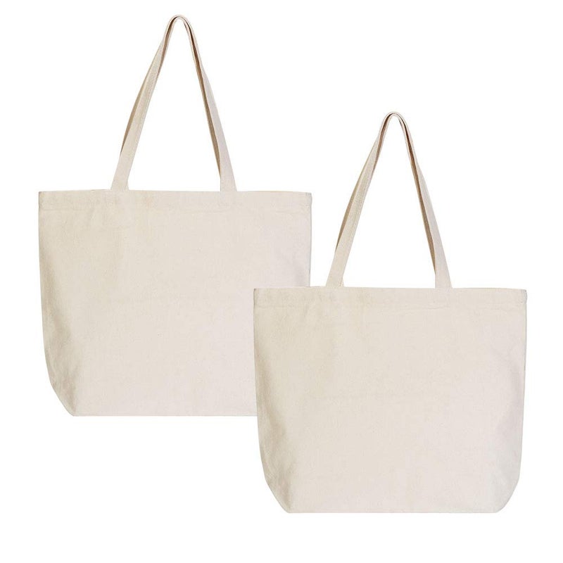 VPAL Large Canvas Tote bags with Zipper Natural Heavy 12oz DIY for Crafting, Ironing and Embroidering Reusable Grocery Washable Bag for Shopping, Wedding and Birthday - Image 1
